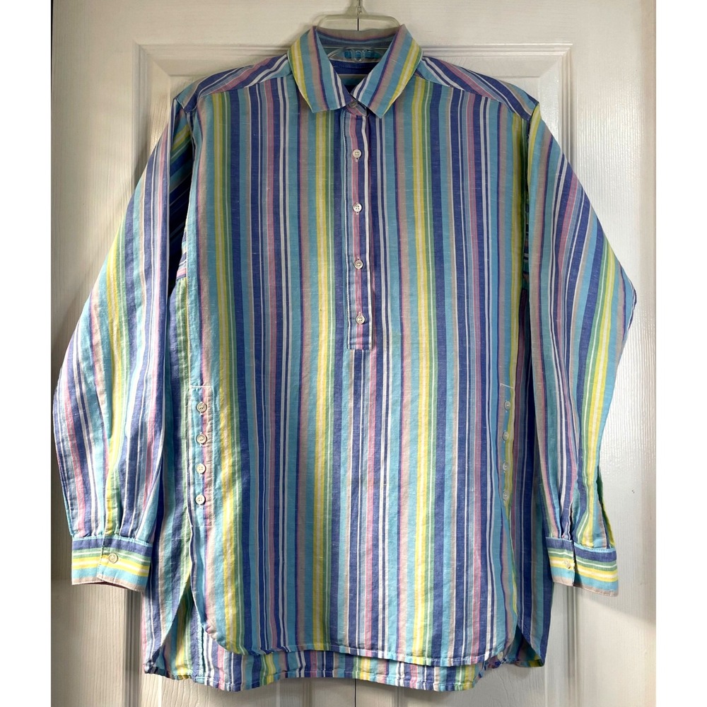 J Mclaughlin Fallon Linen Striped Pullover Button… - image 2